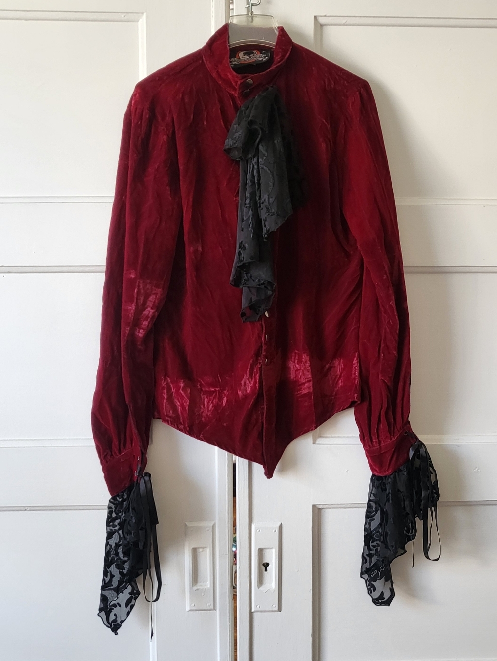 Vintage Lip Service Dark Red Gothic Vampire Victorian Long Sleeve Shirt S